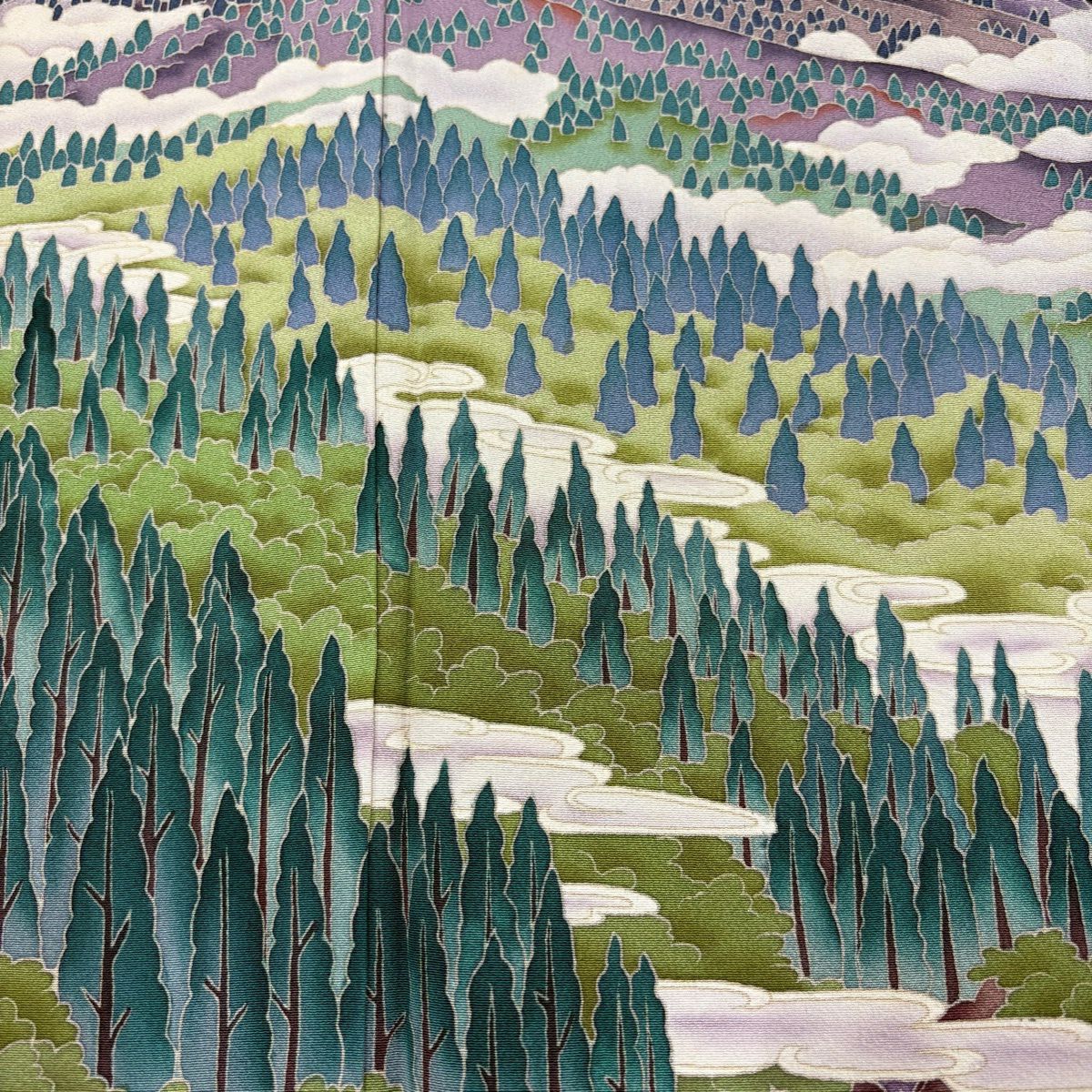 黑留袖禮服 身長162cm 袖長68cm L 雙層 落款有 水邊的風景 樹木 漸層 金銀彩 黑 純蠶絲 優品級