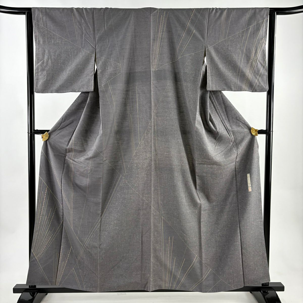訪問服 身長158.5cm 袖長63cm S 雙層 川村久太郎 紬織織地 落款あり 證書あり 幾何學圖案 灰色 純蠶絲 秀品級