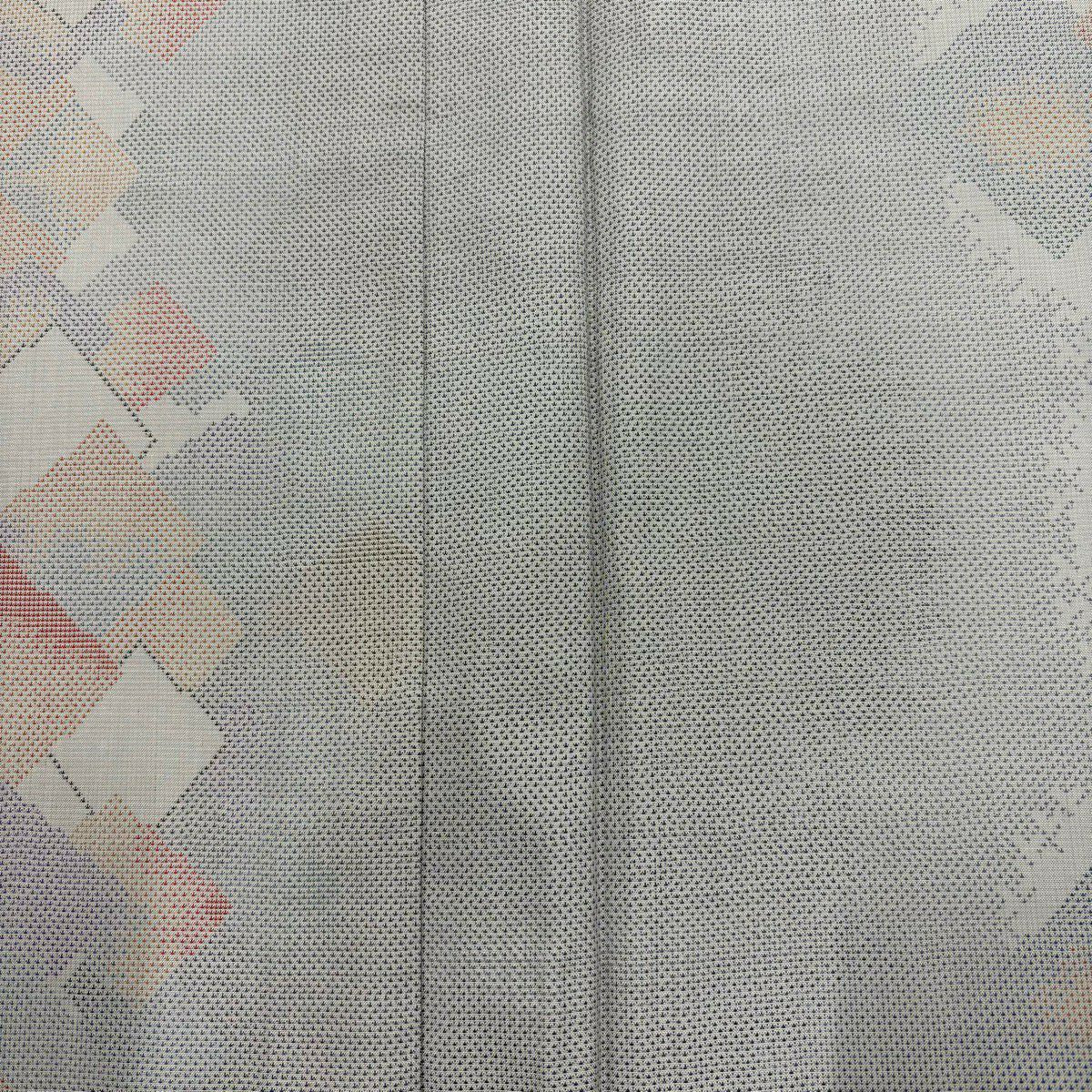 【美品】 紬織 身長162.5cm 袖長67cm M 雙層 菱 幾何圖案 灰 純蠶絲 秀品級