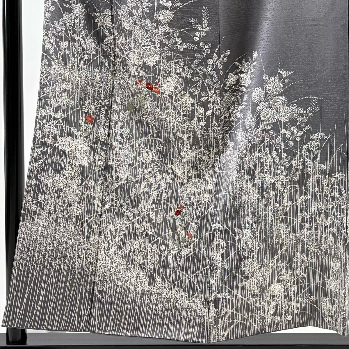【美品】訪問服 身長155cm 袖長62cm S 雙層 秋草 金糸 刺繡 灰紫 純蠶絲 秀品級