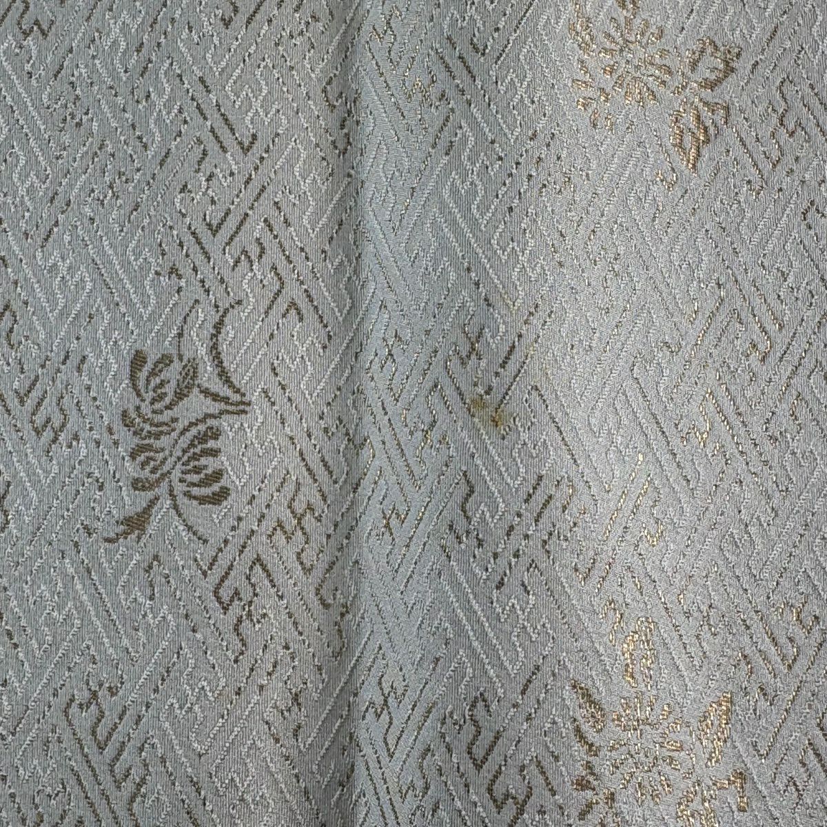 袋帶 逸品級 櫻花 刺繡 金線 灰白 お太鼓圖案 純蠶絲