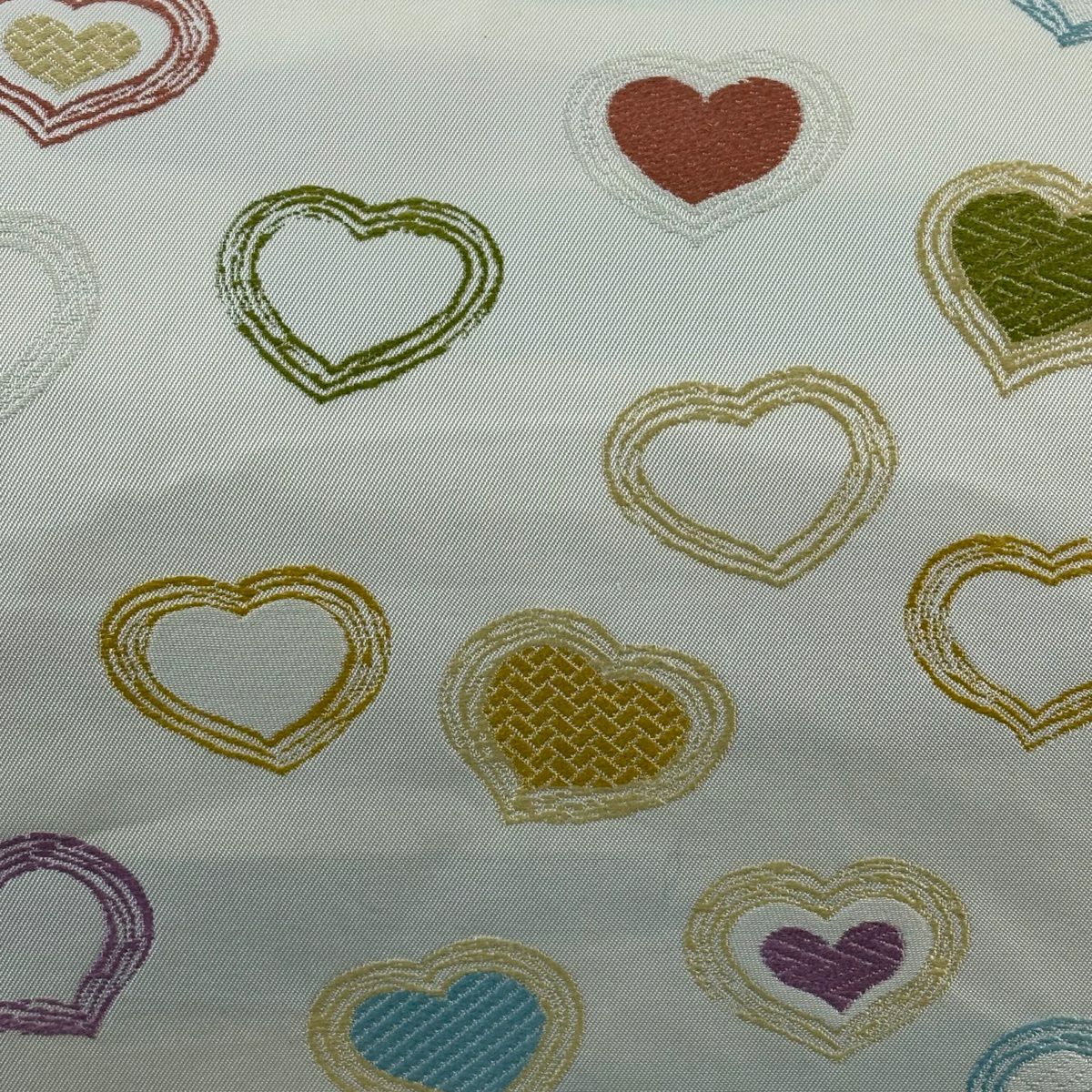 名古屋帶 逸品級 心形刺繡 奶油色 純蠶絲
