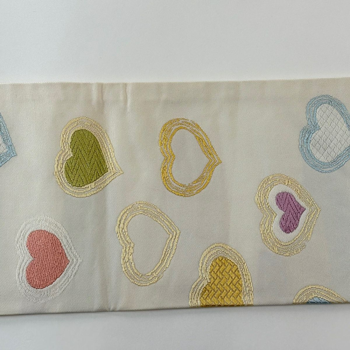 名古屋帶 逸品級 心形刺繡 奶油色 純蠶絲