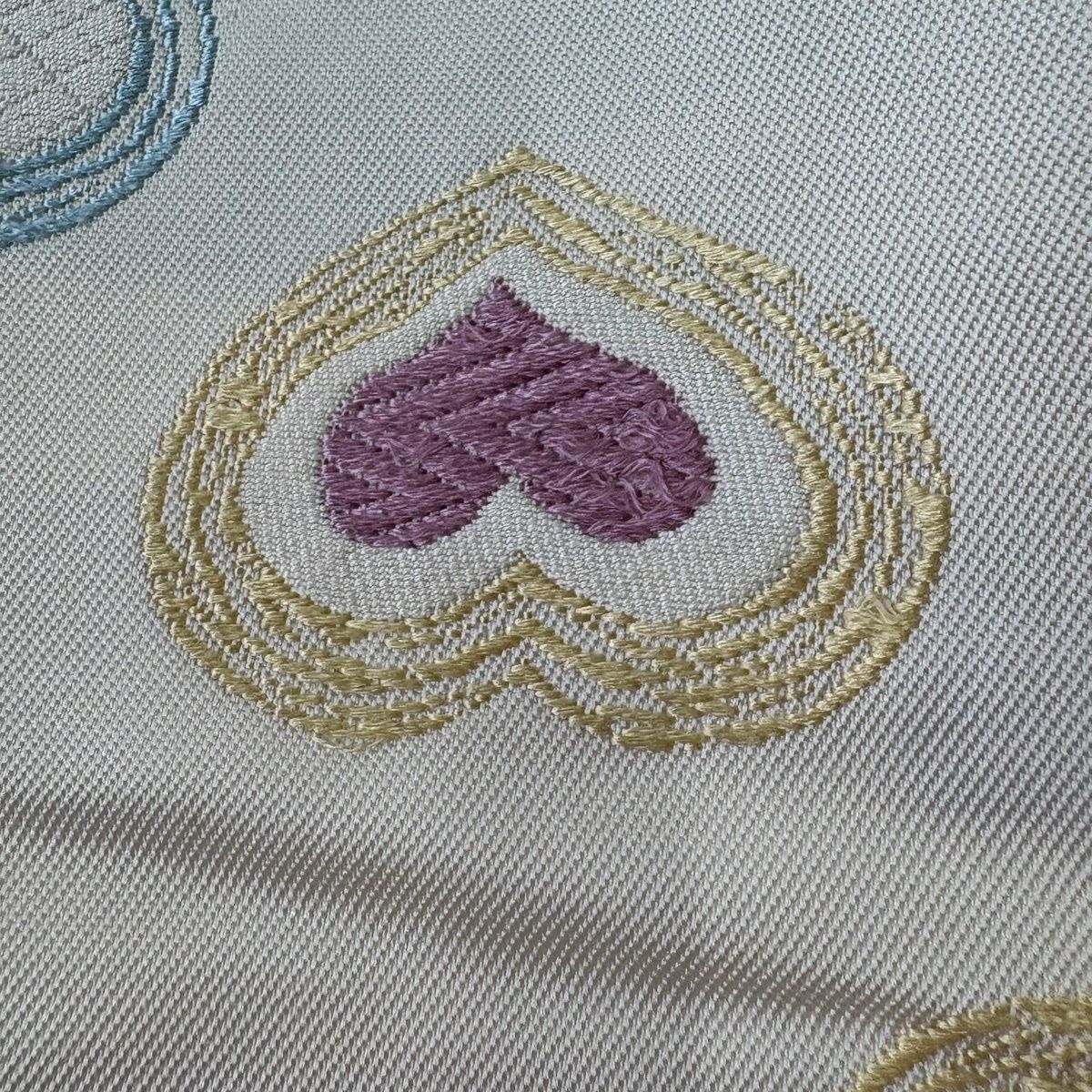 名古屋帶 逸品級 心形刺繡 奶油色 純蠶絲