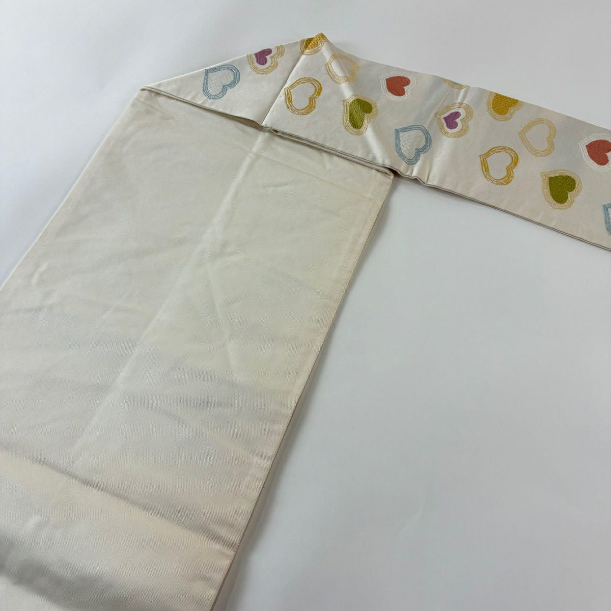 名古屋帶 逸品級 心形刺繡 奶油色 純蠶絲