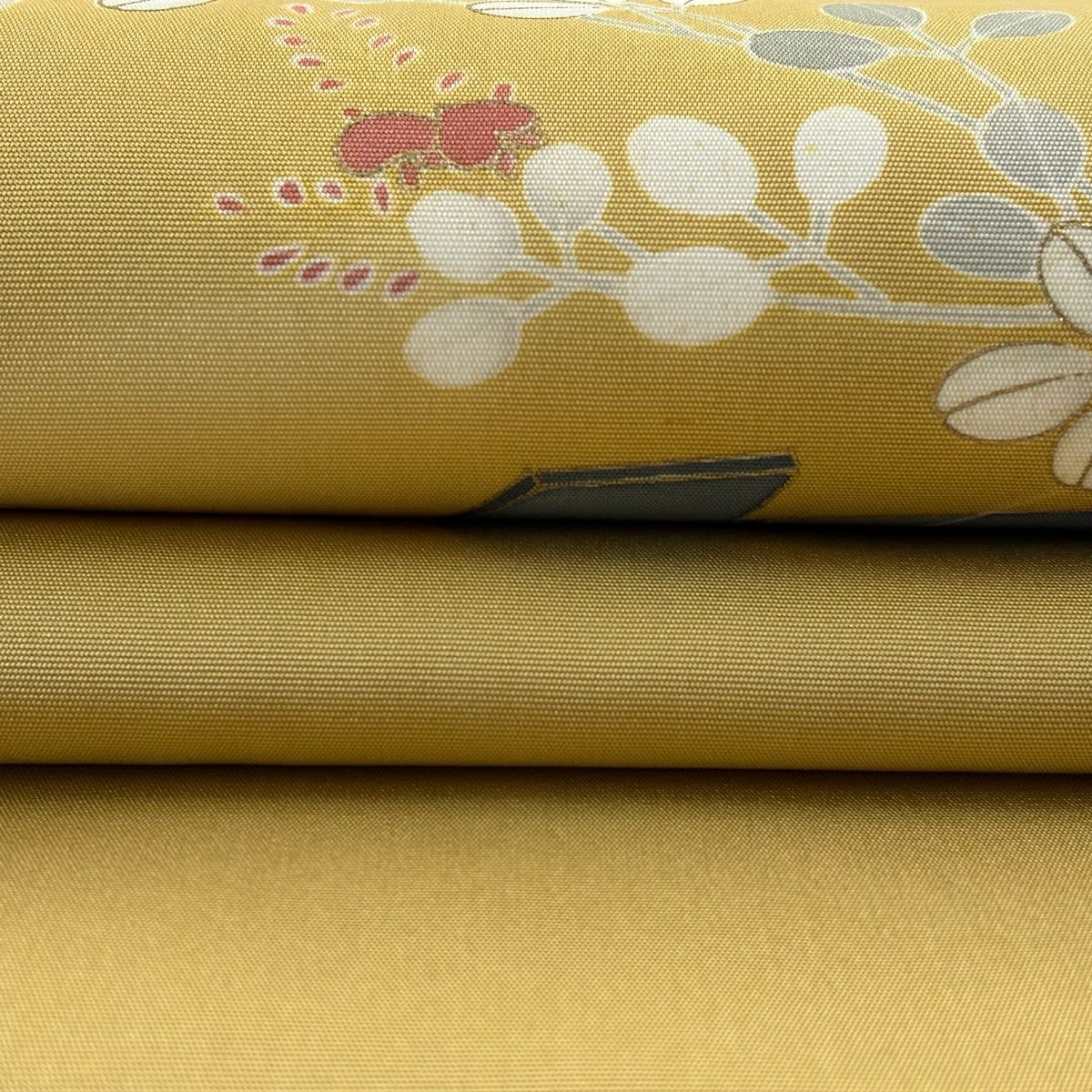名古屋帶 逸品級 鹽瀬 樂器 秋草紋 金銀彩 淺黃土 純蠶絲