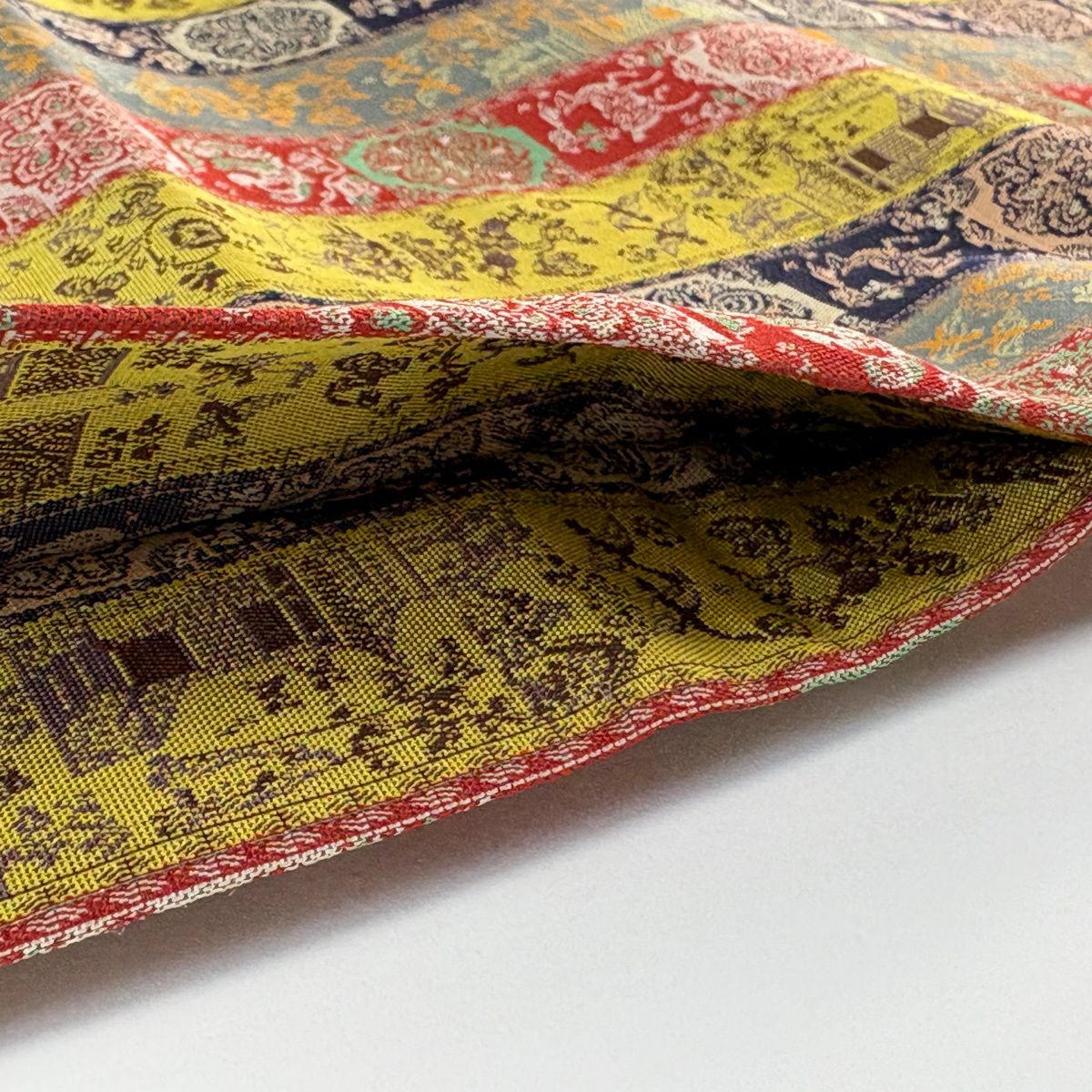 【美品】 開口名古屋帶 逸品級 龍村美術織物 比翼仕立 雉 建築物 金絲 芥末色 純蠶絲
