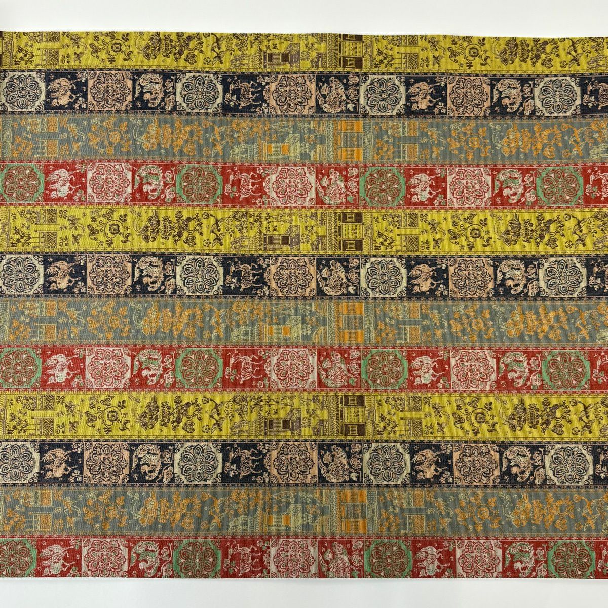 【美品】 開口名古屋帶 逸品級 龍村美術織物 比翼仕立 雉 建築物 金絲 芥末色 純蠶絲