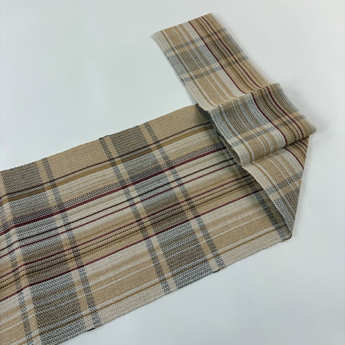 【美品】 名古屋帶 逸品級 附落款 絹科布 柿渋 夏帶 八寸名古屋帶 松樹葉仕立 格子 薄茶 純蠶絲