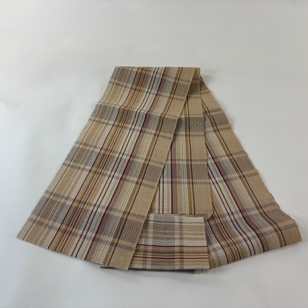 【美品】 名古屋帶 逸品級 附落款 絹科布 柿渋 夏帶 八寸名古屋帶 松樹葉仕立 格子 薄茶 純蠶絲