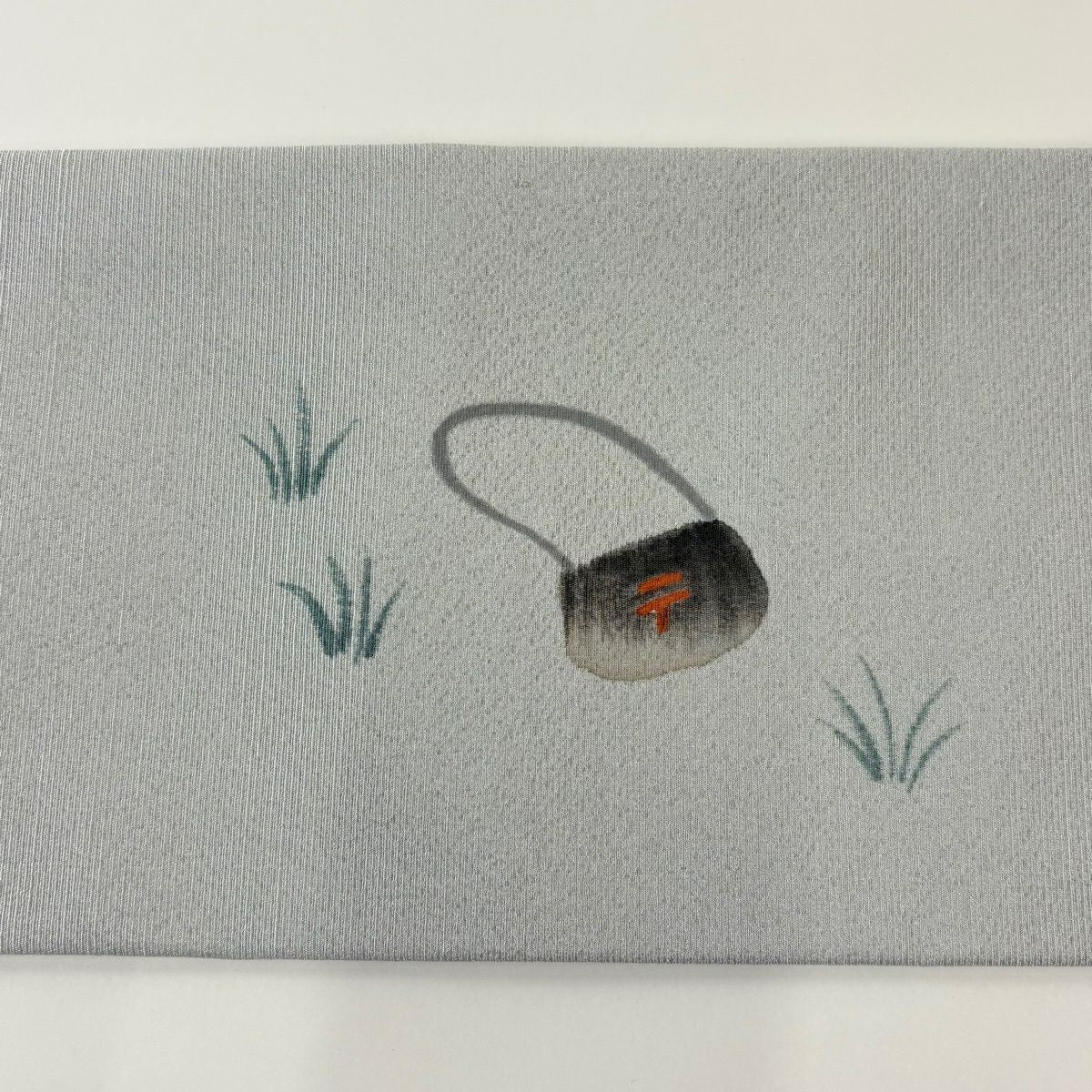 名古屋帶 逸品級 狐狸 自行車 青灰色 純蠶絲