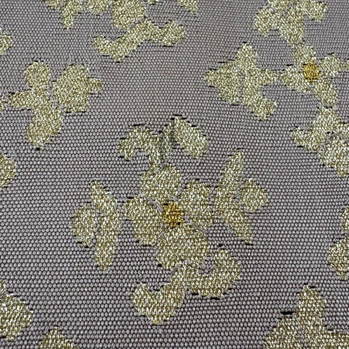 【美品】 袋帶 逸品級 草花紋 金糸 灰茶 お太鼓柄 純蠶絲