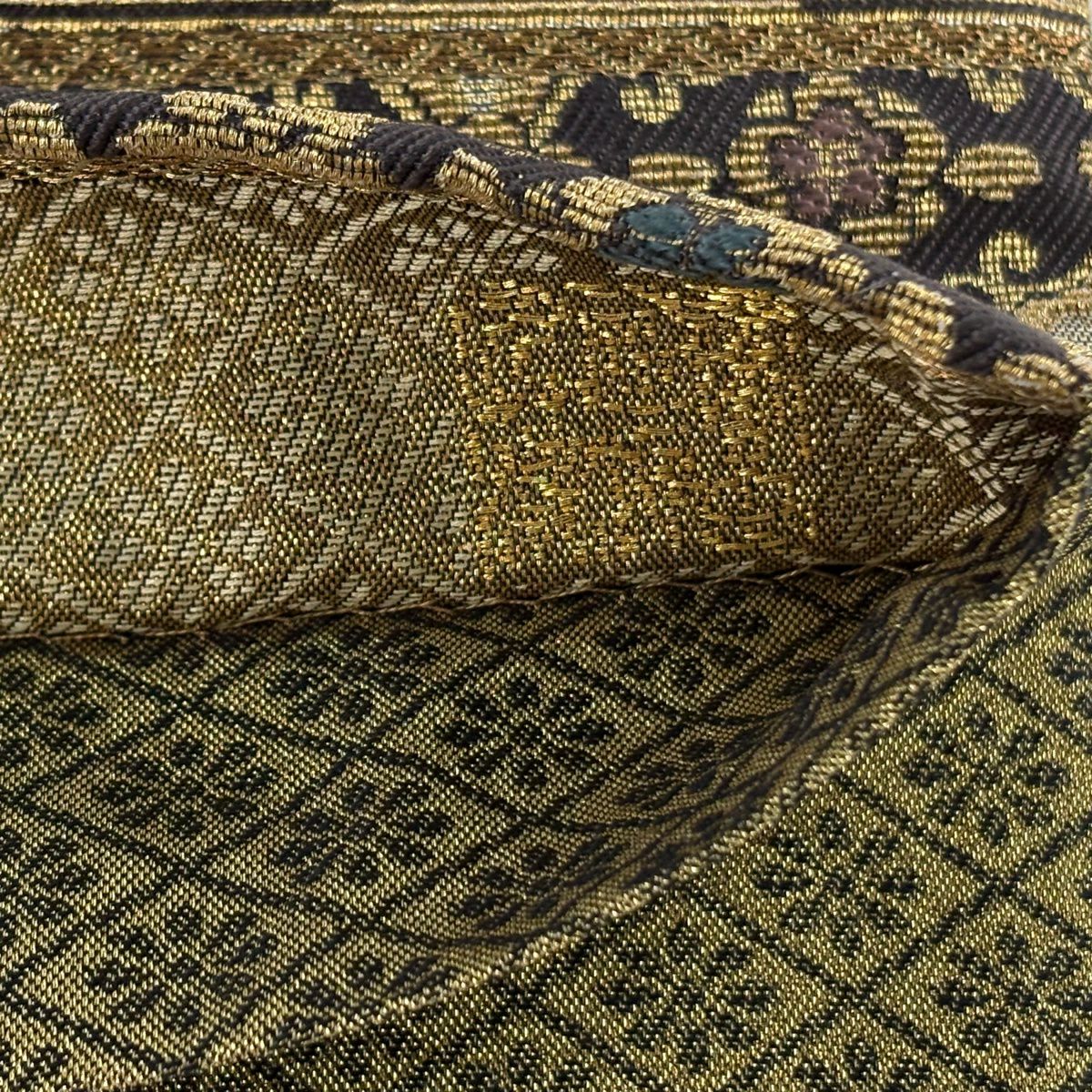 【美品】 袋帶 逸品級 誉田屋源兵衛 落款 鈴乃屋 華紋 菱文 金絲 銀絲 金色 六通 純蠶絲