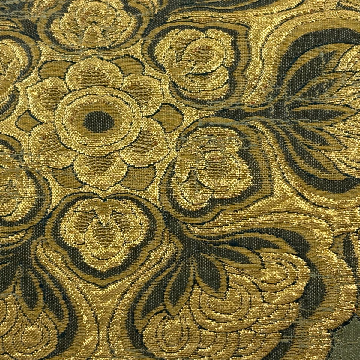 【美品】 袋帶 逸品級 華紋 金糸 金金箔 蓬色 大鼓圖案 純蠶絲