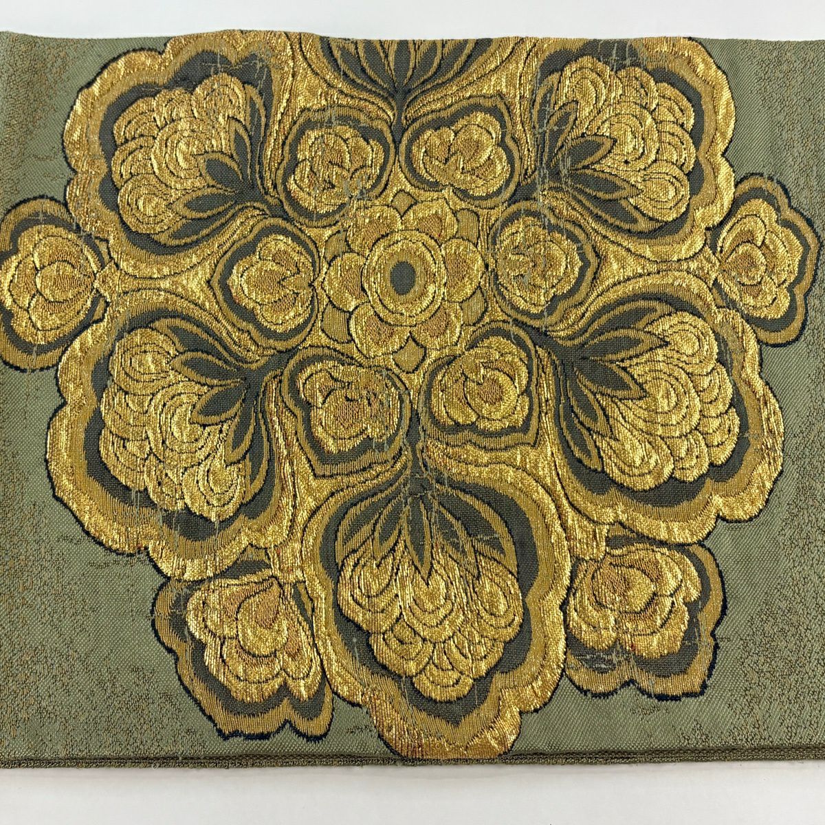 【美品】 袋帶 逸品級 華紋 金糸 金金箔 蓬色 大鼓圖案 純蠶絲