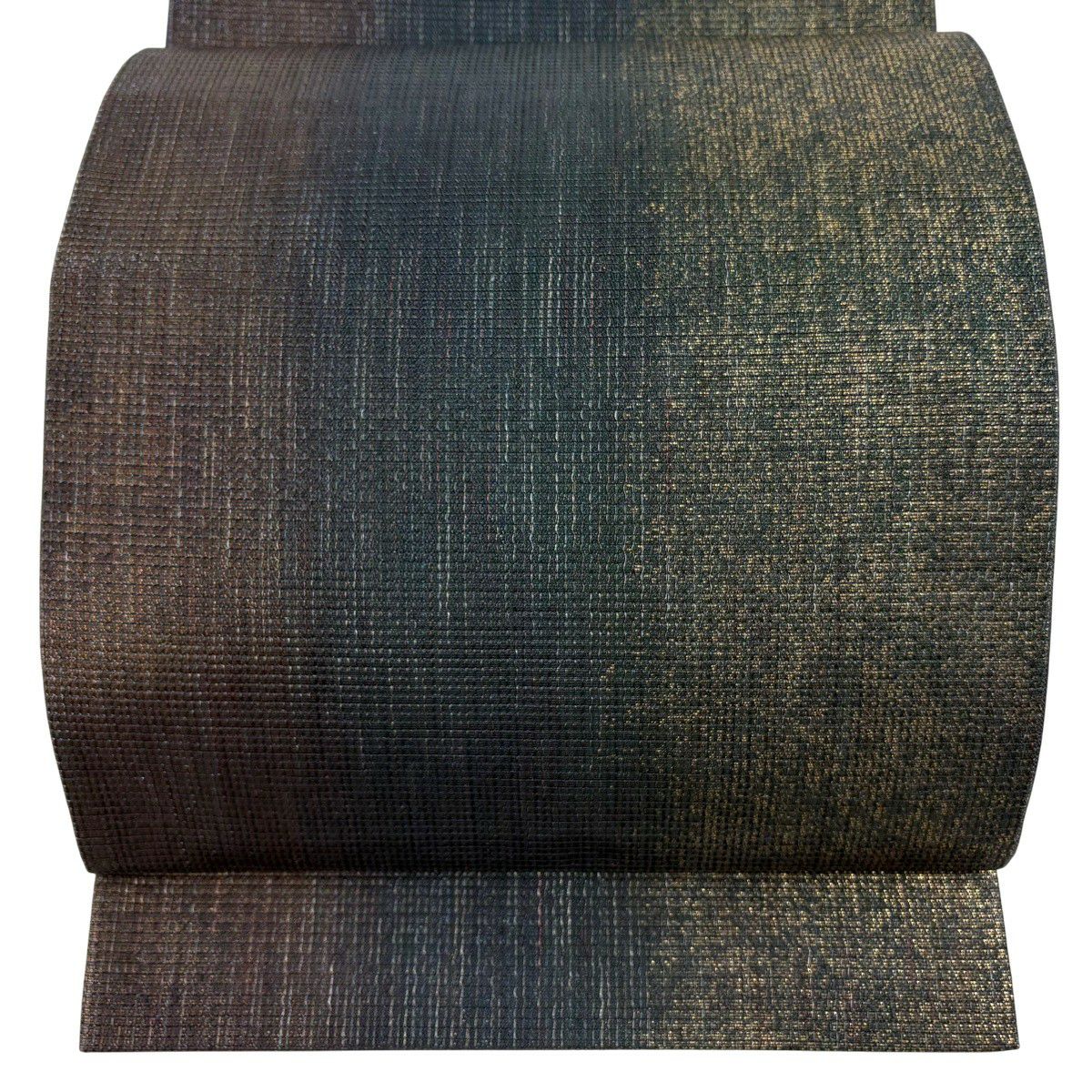 【美品】 袋帶 逸品級 中村乃武夫 落款あり 縱條 金金箔 灰綠 六通 純蠶絲