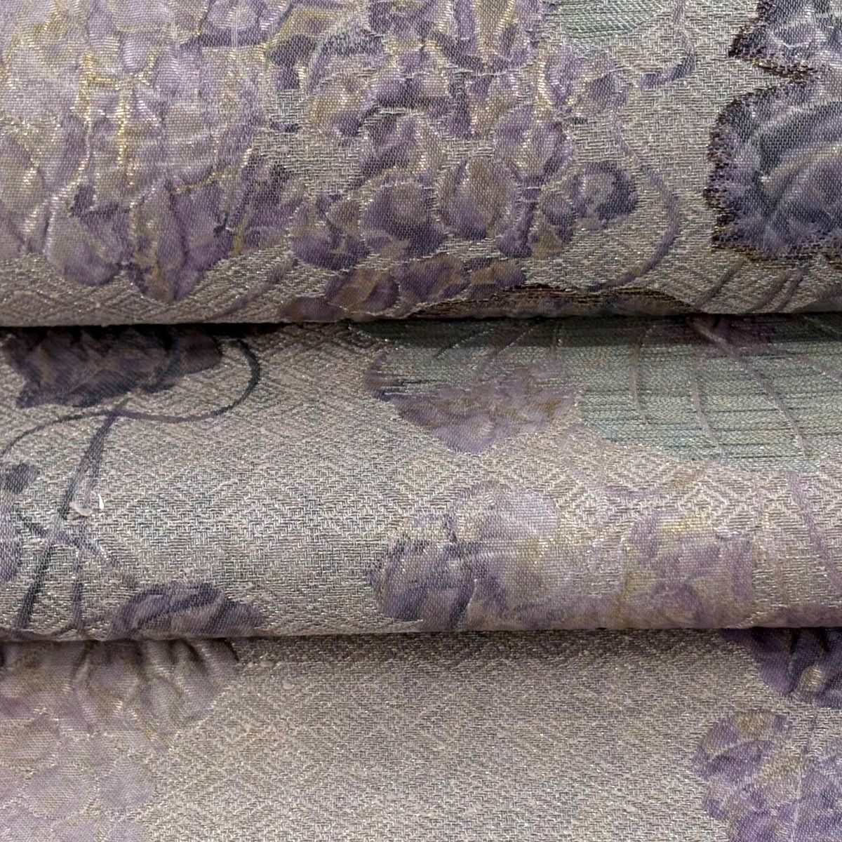 【美品】 袋帶 逸品級 蔦 金銀彩 金金箔 淺紫 六通 純蠶絲