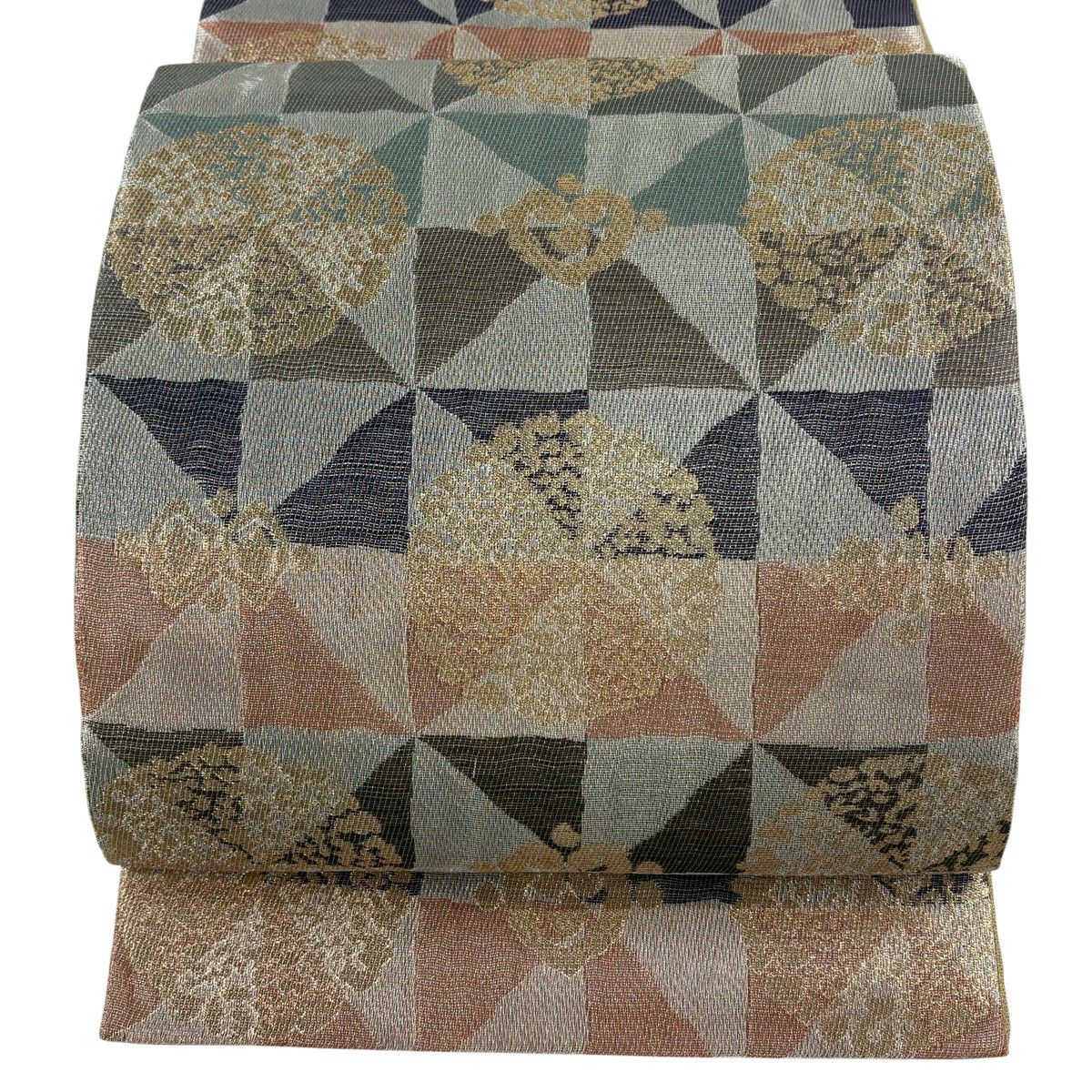 【美品】 袋帶 逸品級 誉田屋源兵衛 落款あり 圓文 幾何學圖案 銀線 金金箔 銀 六通 純蠶絲