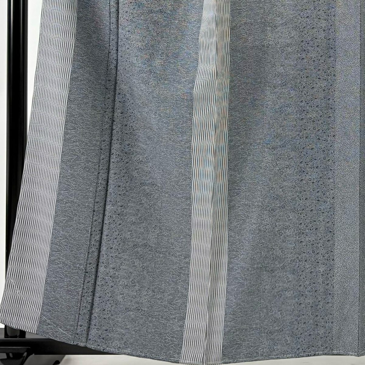 【美品】 江戶小紋 身長160cm 袖長64cm M 雙層 名古屋帶套裝 梅花花 細條紋 青灰色 純蠶絲 優品級