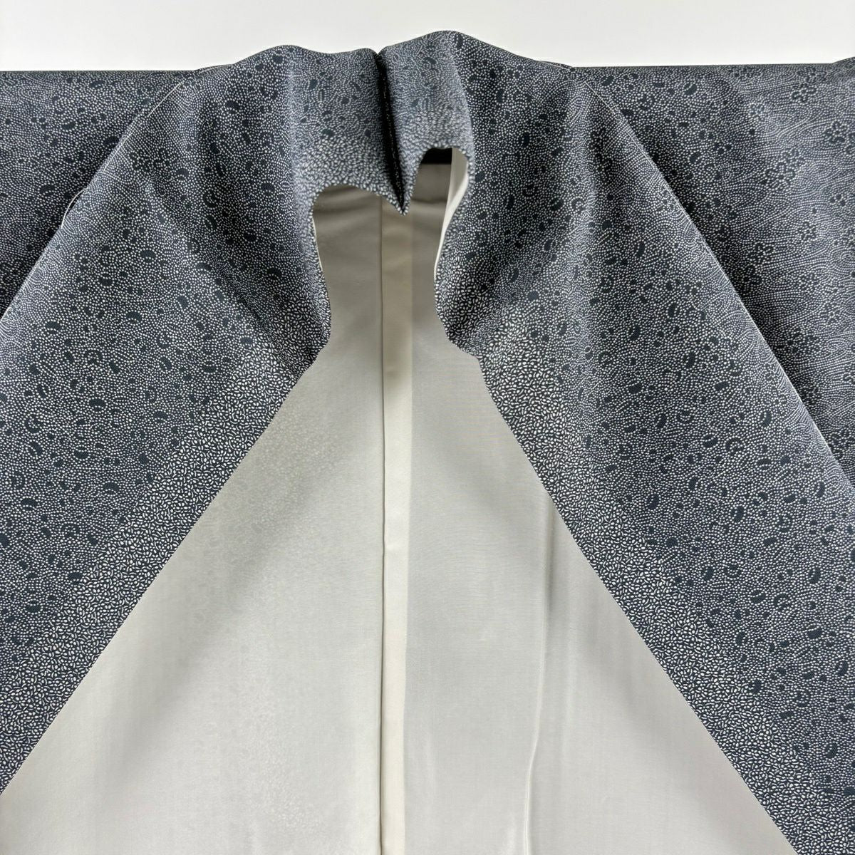 【美品】 江戶小紋 身長160cm 袖長64cm M 雙層 名古屋帶套裝 梅花花 細條紋 青灰色 純蠶絲 優品級