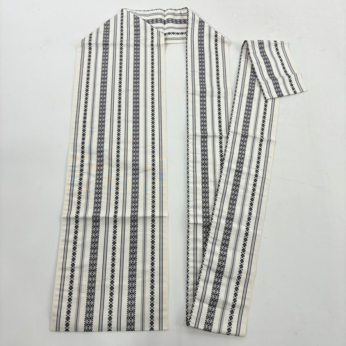 【美品】 江戶小紋 身長160cm 袖長64cm M 雙層 名古屋帶套裝 梅花花 細條紋 青灰色 純蠶絲 優品級