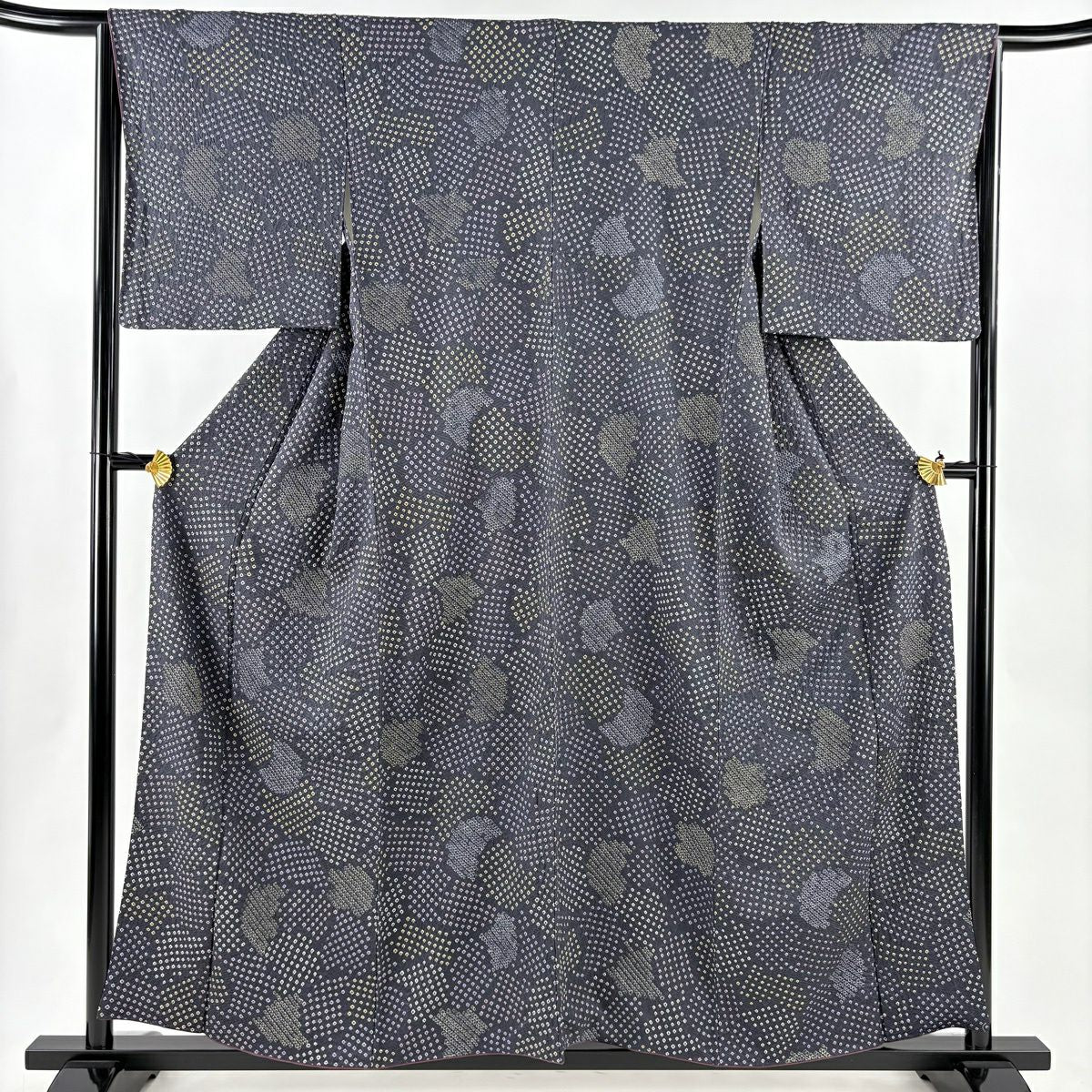 【美品】 小紋 身長158cm 袖長64.5cm M 雙層 名古屋帶套裝 幾何學 灰紫 純蠶絲 秀品級