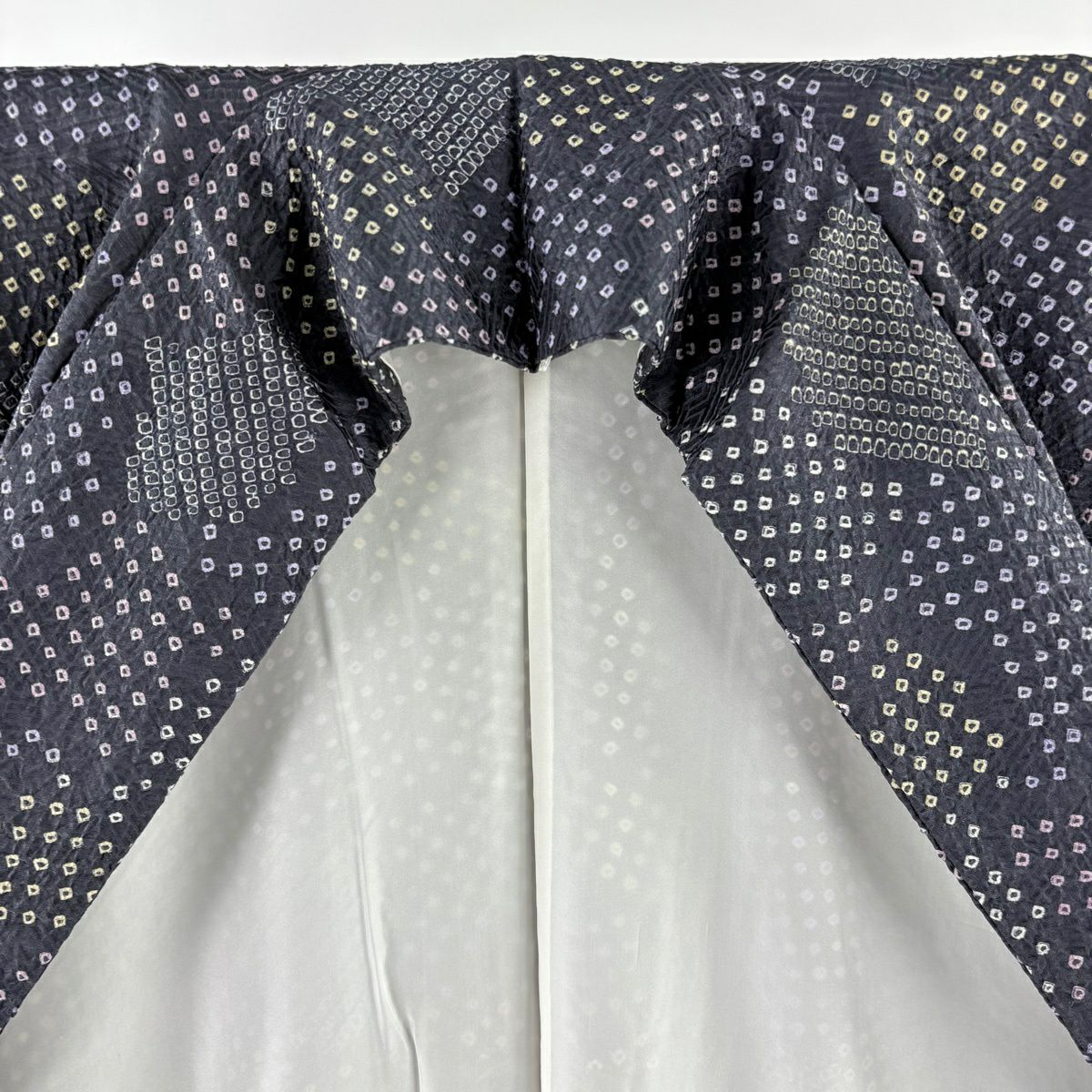 【美品】 小紋 身長158cm 袖長64.5cm M 雙層 名古屋帶套裝 幾何學 灰紫 純蠶絲 秀品級