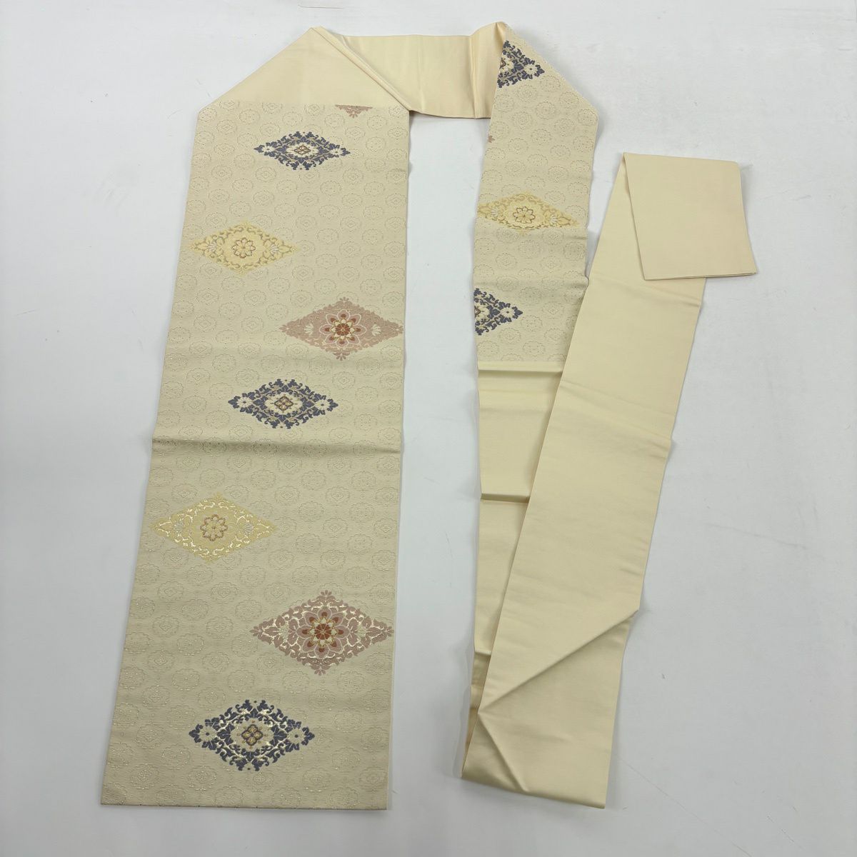 【美品】 小紋 身長167cm 袖長65.5cm M 雙層 名古屋帶套裝 草花紋紋 金彩裝飾 黑 純蠶絲 秀品級
