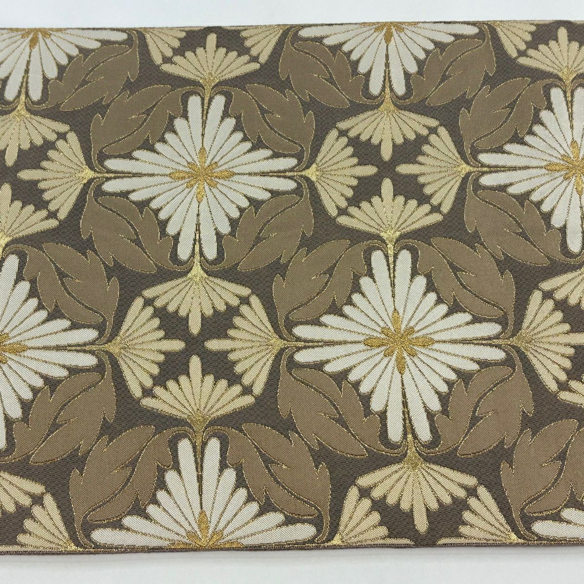 【美品】 袋帶 逸品級 人間國寶 北村武資 落款あり 菊花 金絲 灰茶 六通 純蠶絲