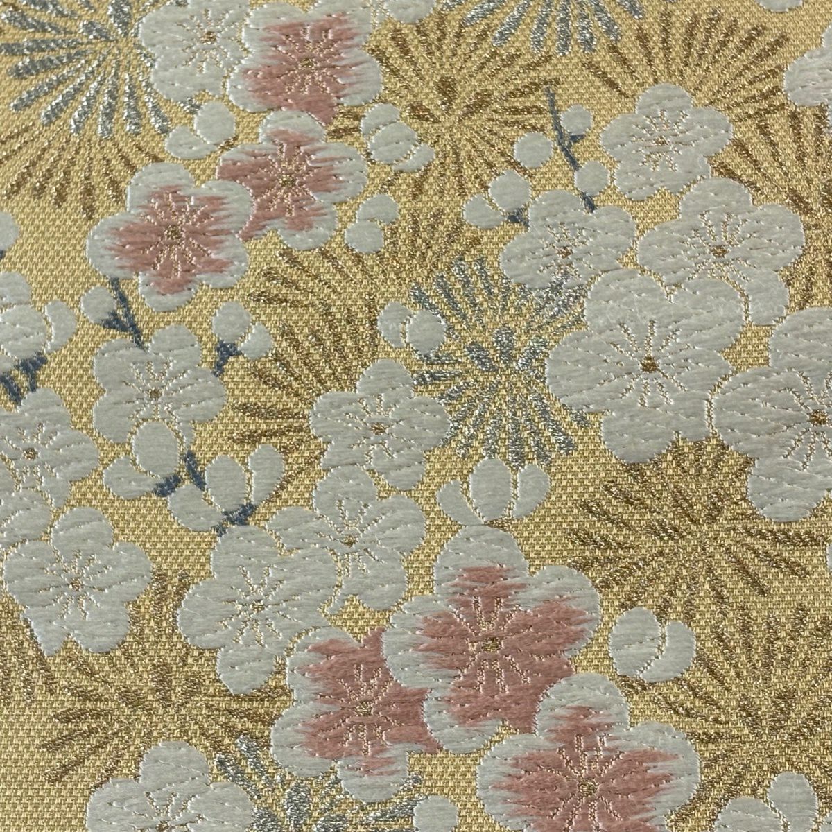【美品】 袋帶 名品級 松樹竹子梅花 金銀絲 唐織 薄橙 六通 純蠶絲