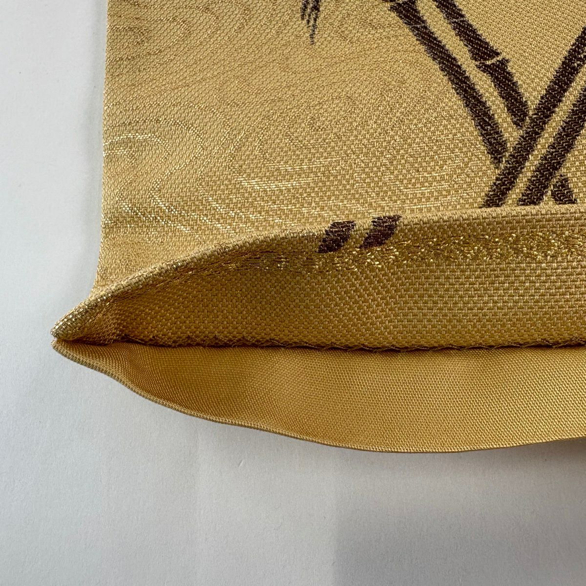 【美品】 袋帶 名品級 松樹竹子梅花 金銀絲 唐織 薄橙 六通 純蠶絲