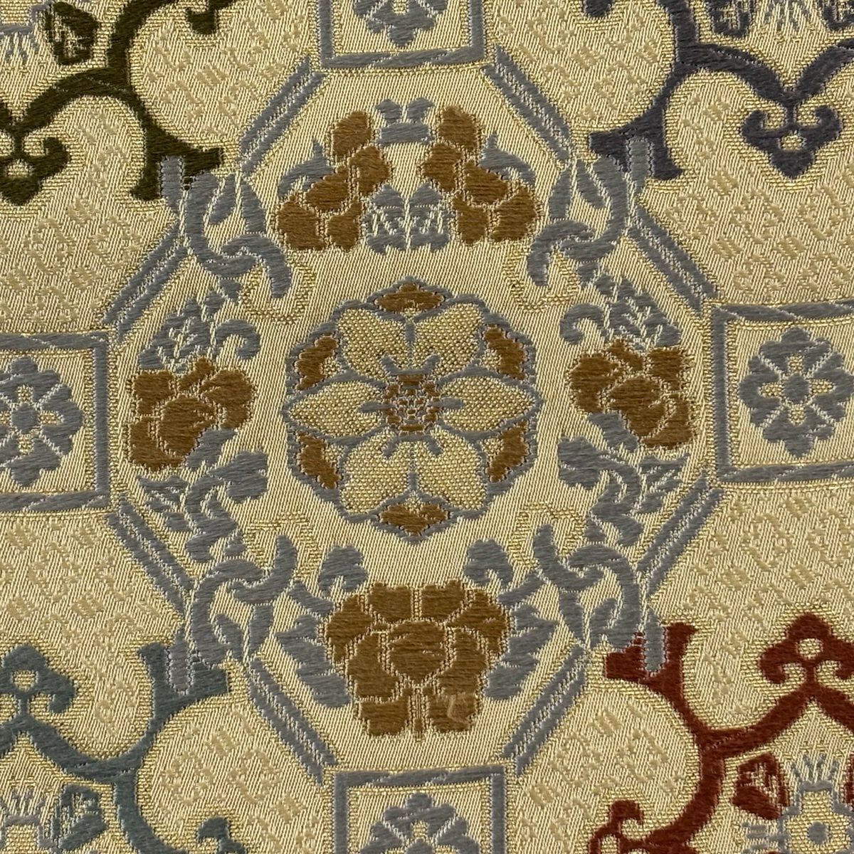 袋帶 名品級 蜀江文 華紋 刺繡 金金箔 淺黃 六通 純蠶絲