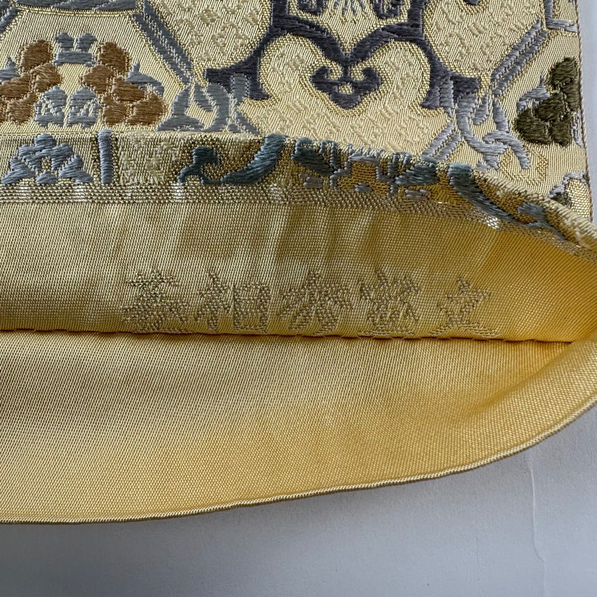 袋帶 名品級 蜀江文 華紋 刺繡 金金箔 淺黃 六通 純蠶絲