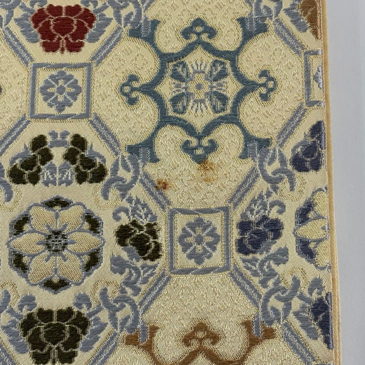 袋帶 名品級 蜀江文 華紋 刺繡 金金箔 淺黃 六通 純蠶絲