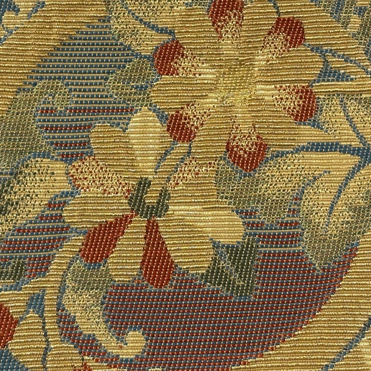 【美品】 袋帶 名品級 花丸紋 松樹竹子梅花 金銀絲 青灰 六通 純蠶絲