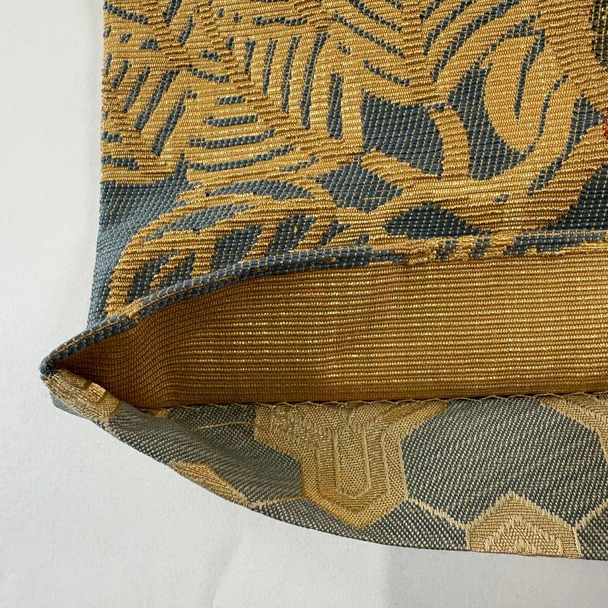 【美品】 袋帶 名品級 花丸紋 松樹竹子梅花 金銀絲 青灰 六通 純蠶絲