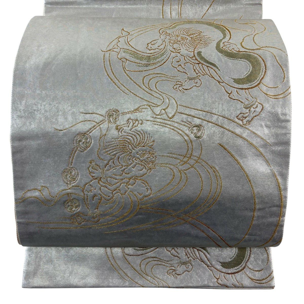 袋帶 名品級 風神雷神 金絲 金金箔 銀 六通 純蠶絲