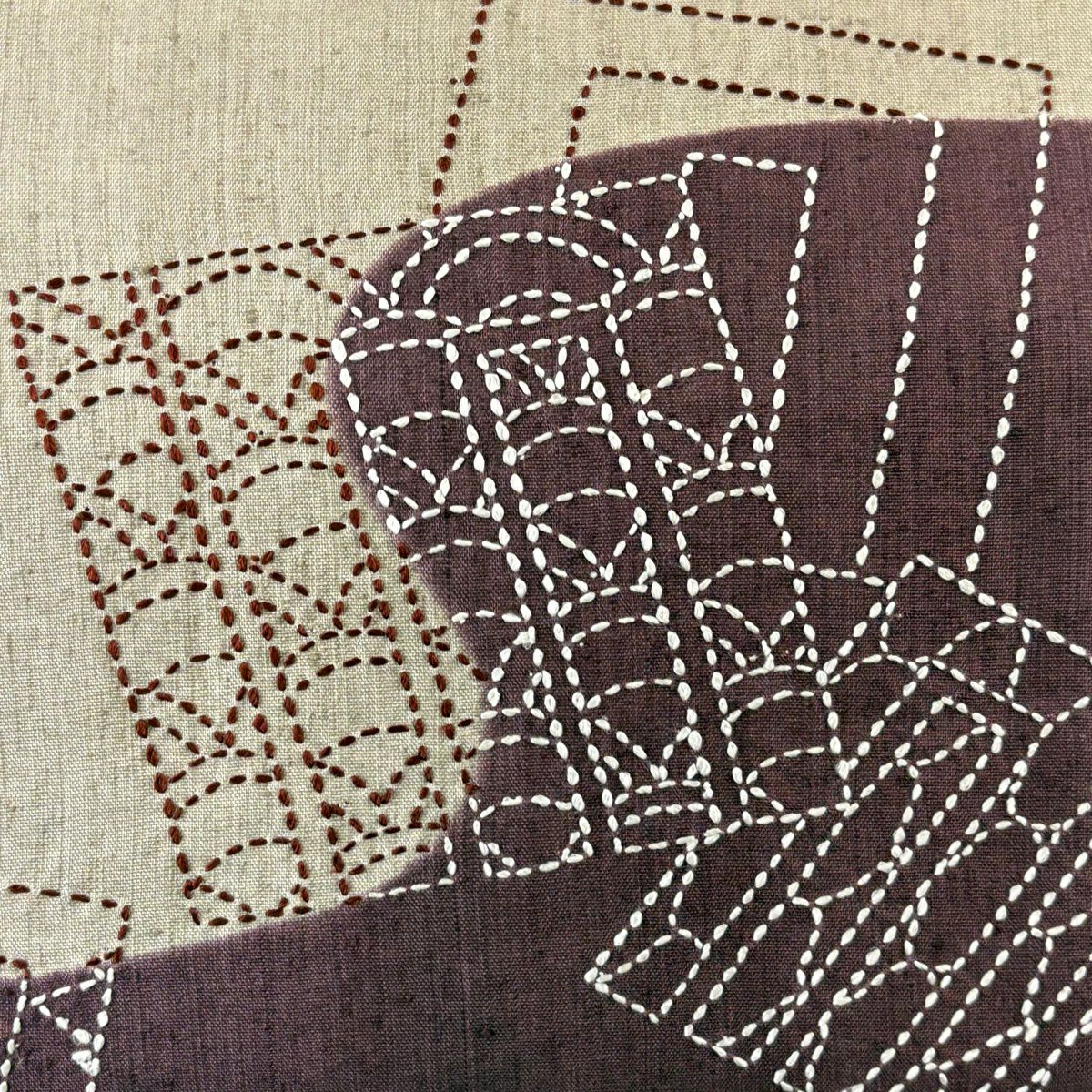 名古屋帶 名品級 紬織織 源氏香 刺繡 染分 灰茶 純蠶絲