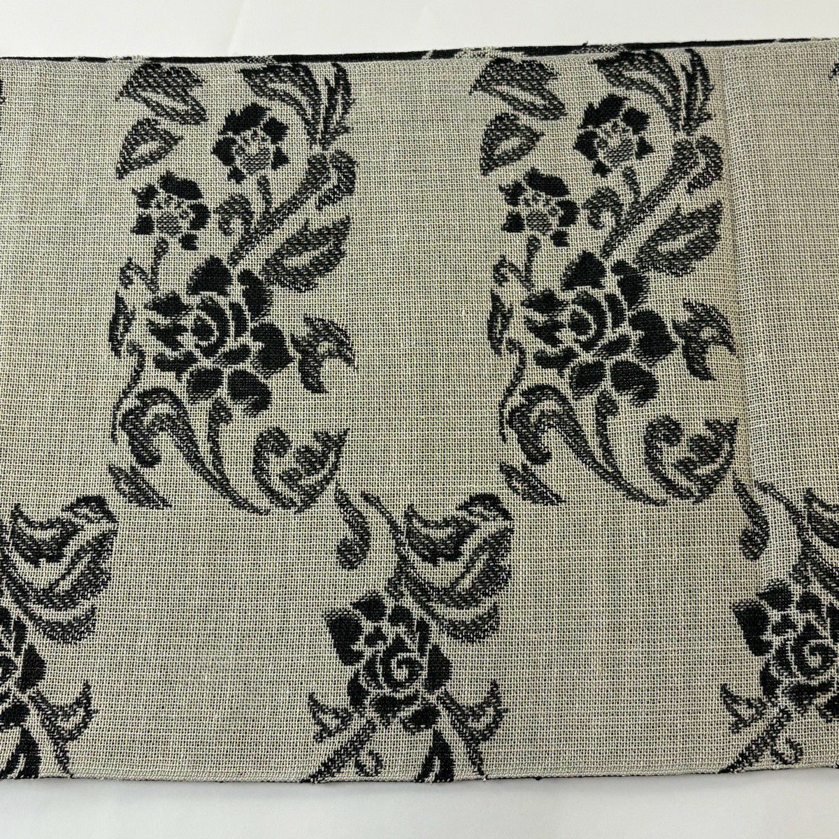 【美品】 名古屋帶 名品級 八寸名古屋帶 松樹葉仕立 花唐草紋 米色 純蠶絲