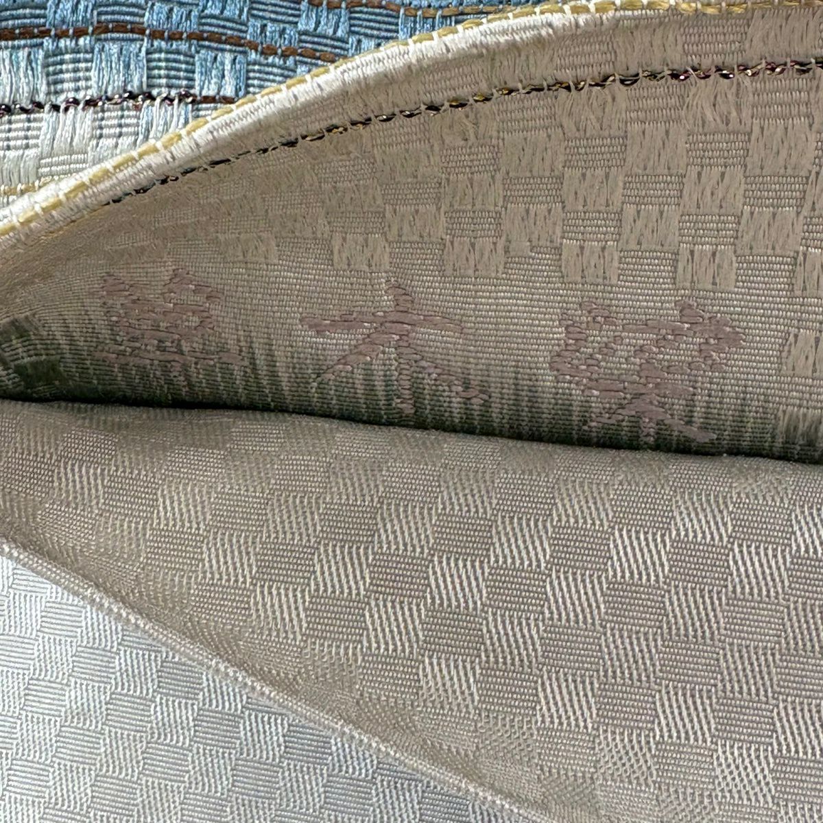 【美品】 袋帶 名品級 斜條 金金箔 草木染 灰白 六通 純蠶絲