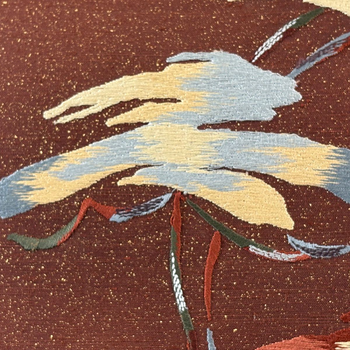 【美品】 袋帶 名品級 證書齊全 大島紬織地 笠松樹 刺繡 金彩裝飾 茶