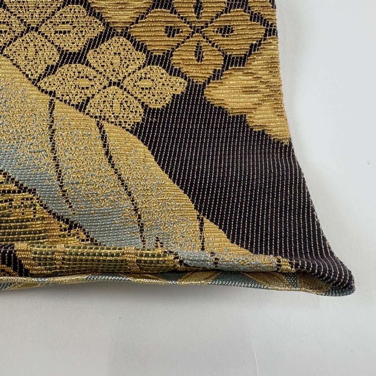【美品】 袋帶 名品級 葉柄 花菱 輪奈織 山吹茶 純蠶絲