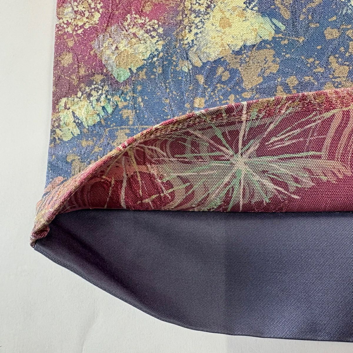 【美品】 袋帶 名品級 幾何學 金銀彩 金 紫 全通 純蠶絲