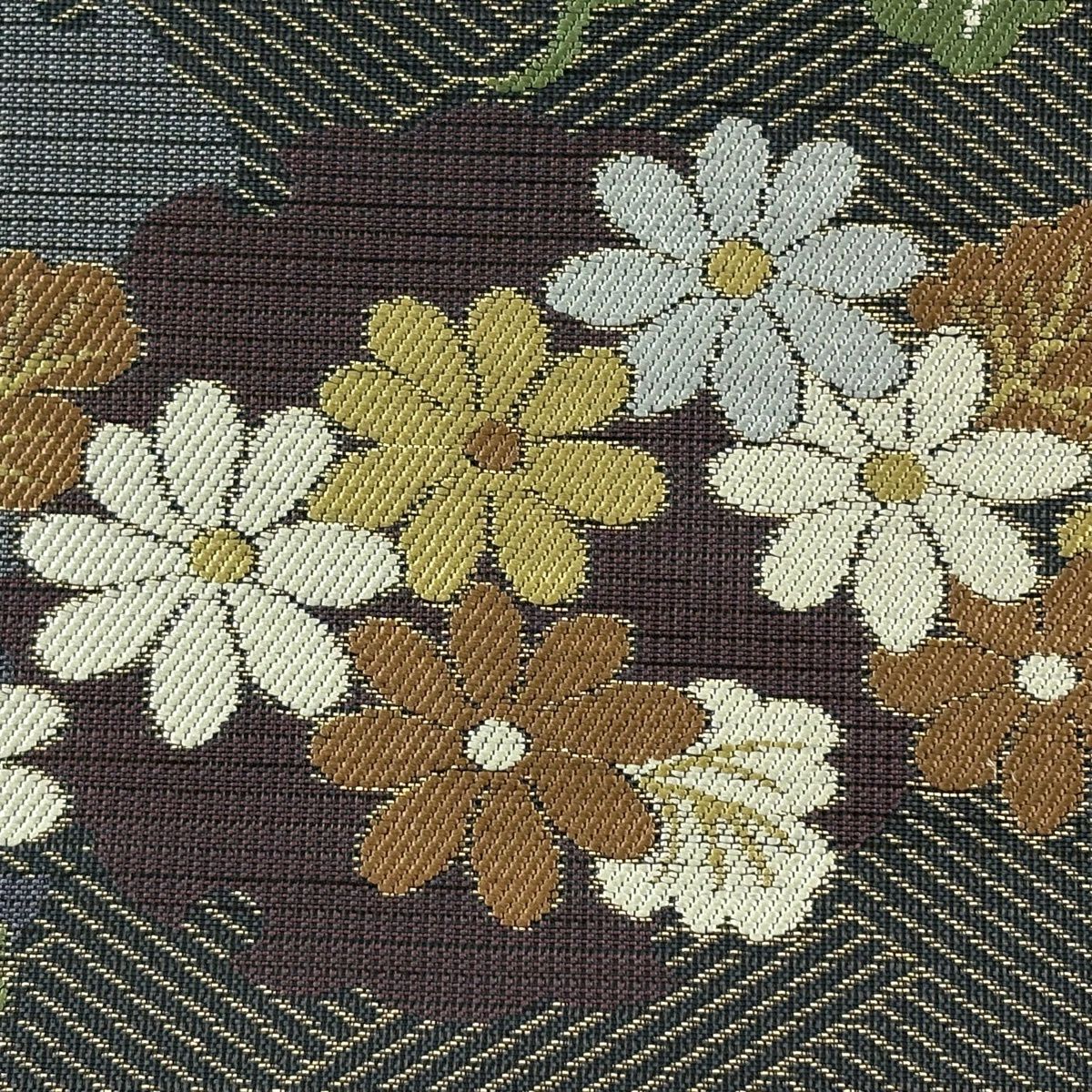 【美品】 名古屋帶 名品級 川島織物 有落款 夏帶 絽 雪輪 草花紋紋 金金箔 墨色 純蠶絲