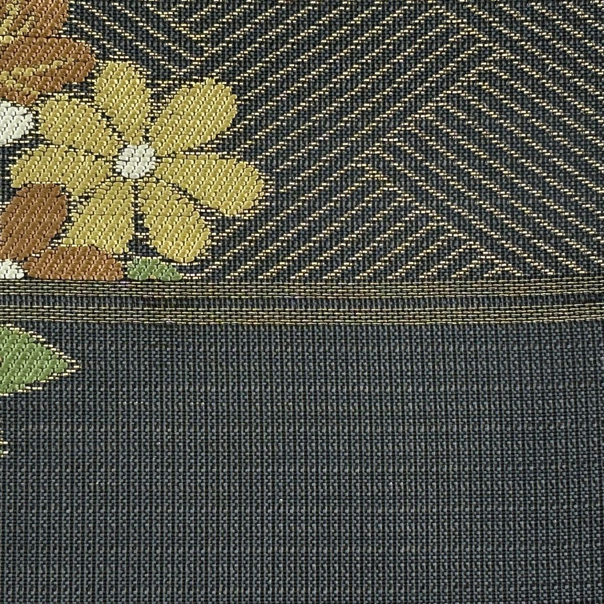 【美品】 名古屋帶 名品級 川島織物 有落款 夏帶 絽 雪輪 草花紋紋 金金箔 墨色 純蠶絲
