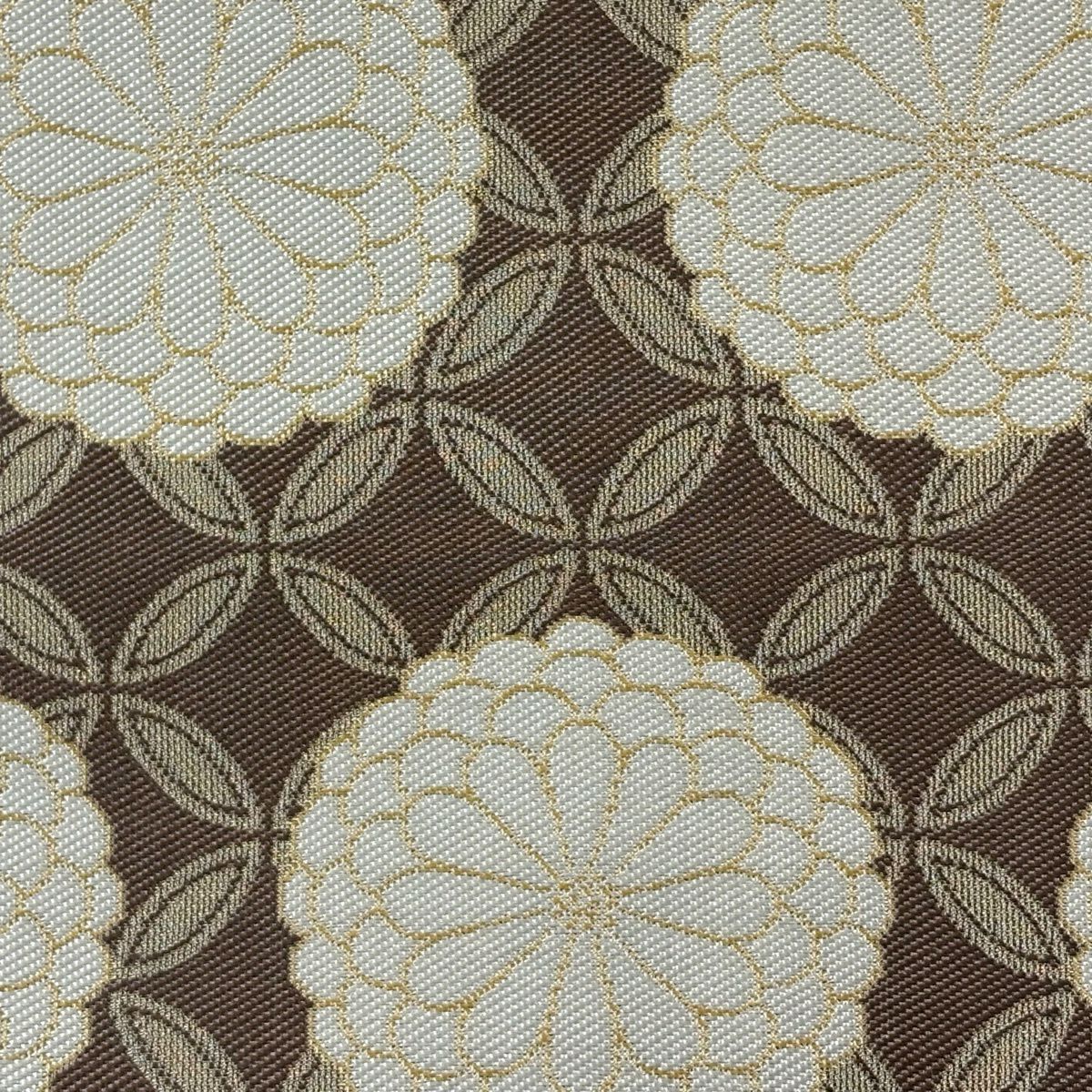 【美品】 袋帶 名品級 倭文幡裂 菊花 七寶 金絲 灰茶 全通 純蠶絲
