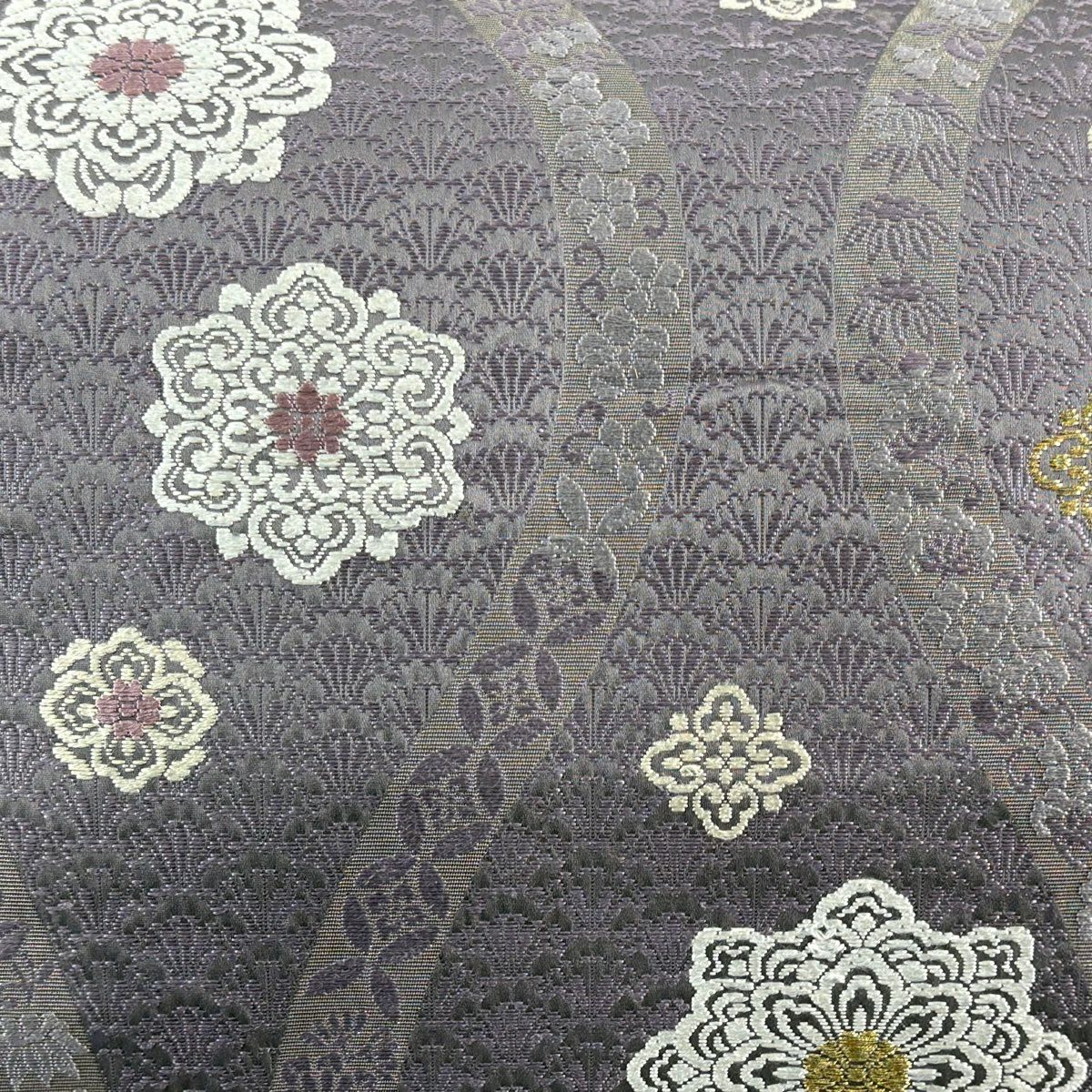 袋帶 秀品級 立涌 華紋 刺繡 金絲 灰紫 六通 純蠶絲
