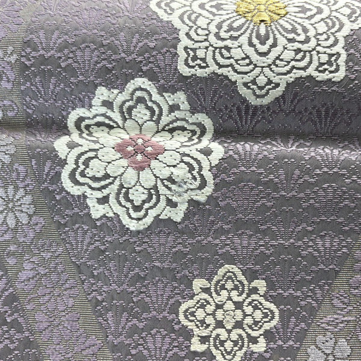 袋帶 秀品級 立涌 華紋 刺繡 金絲 灰紫 六通 純蠶絲