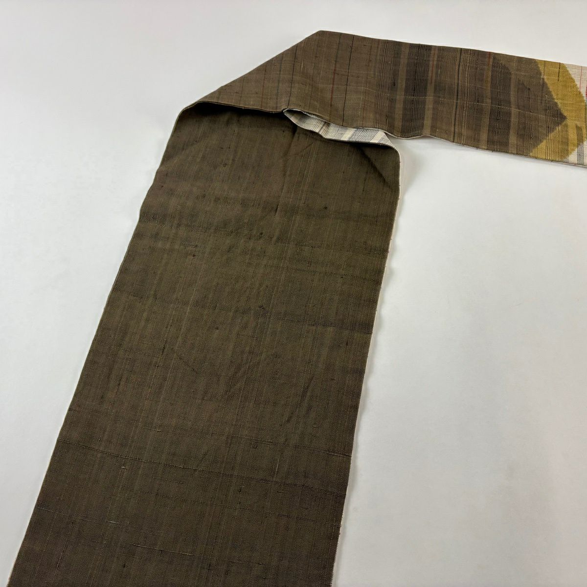 名古屋帶 秀品級 紬織織 幾何學圖案 米色 純蠶絲