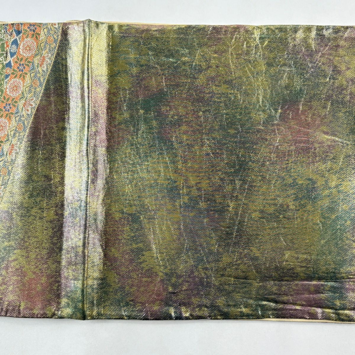 袋帶 秀品級 西都更紗文 金絲 刺繡 灰綠 六通 純蠶絲